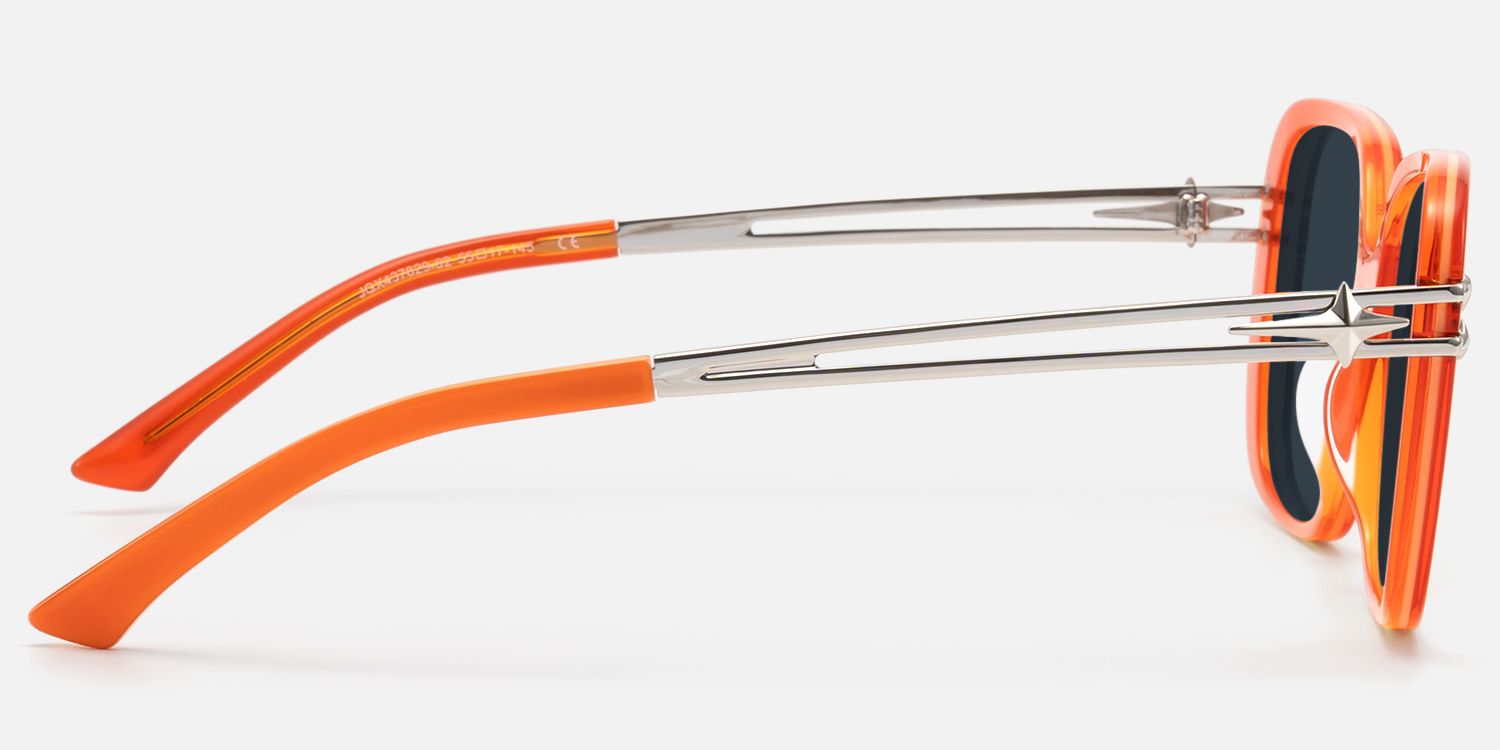 Nova - Bright Orange Gold Mirrored Wire Sunnies by Vooglam - Side View