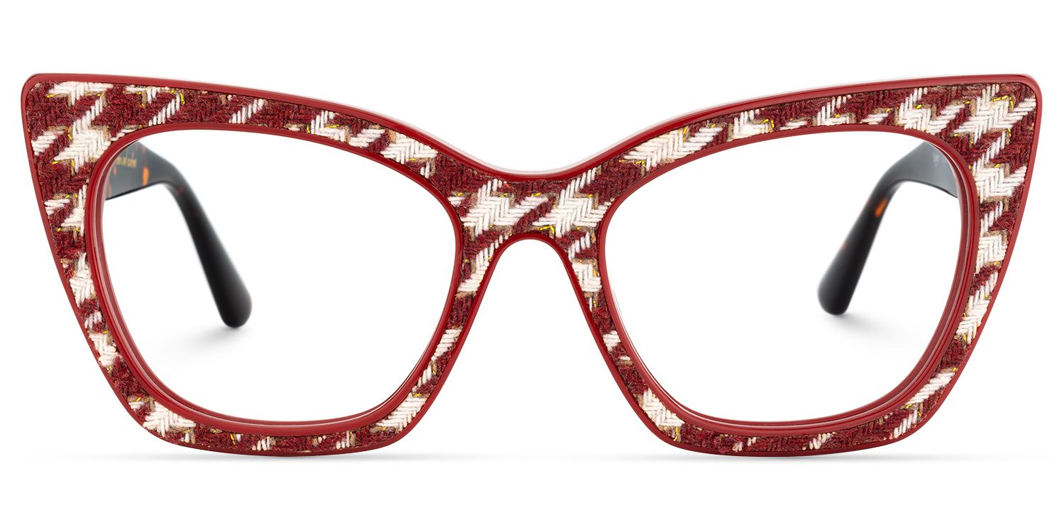 Tanna - Classic Houndstooth Pattern Red Glasses | Vooglam Angle View