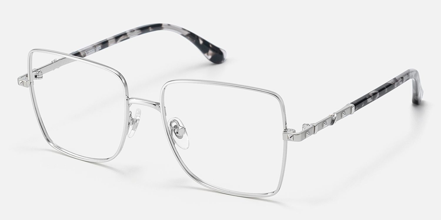 Devereux - Thin Metal Square Silver Eyeglasses | Vooglam Front View