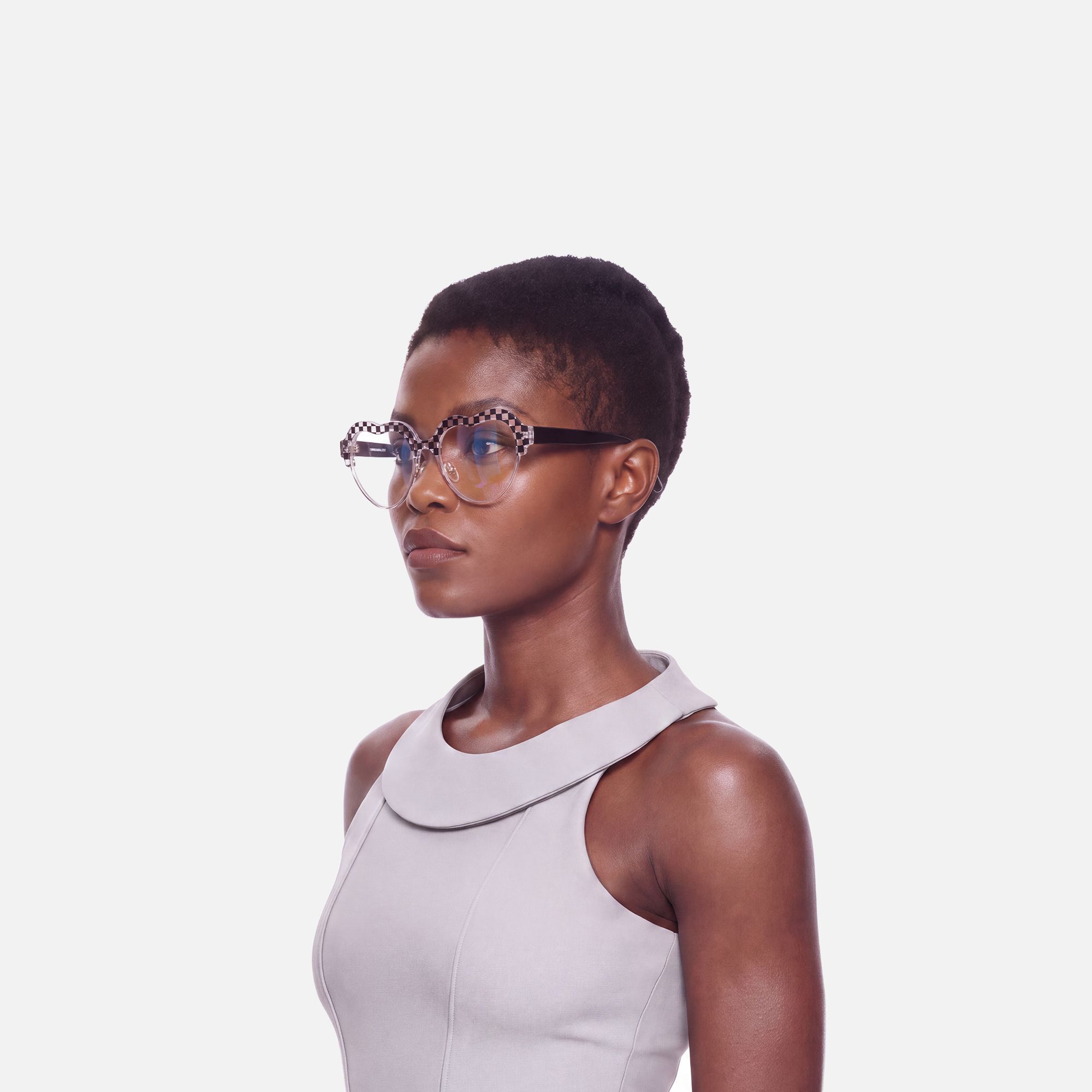 Hannah - Checkered Heart Shaped Glasses | Vooglam On Model 3