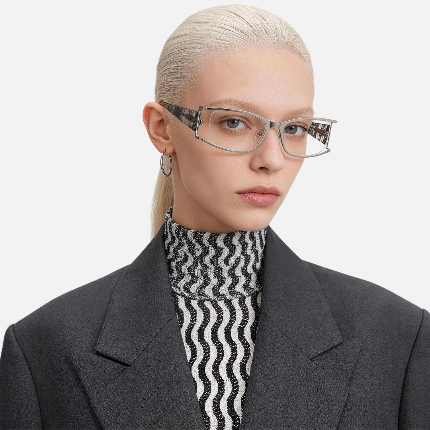 Explore the design story of Elle - Rectangle Silver Eyeglasses | Vooglam