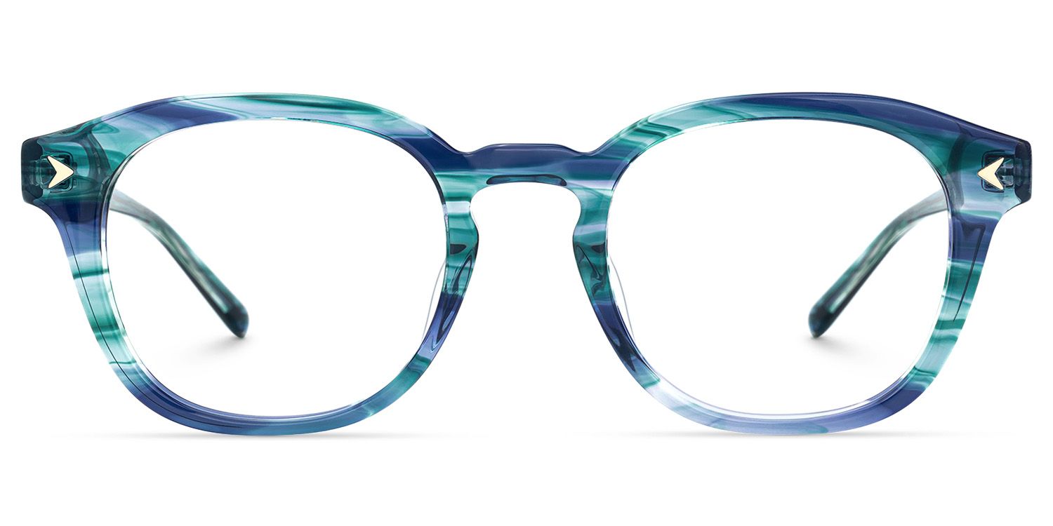 Laksha - Round Blue Eyeglasses by Vooglam - Angle View