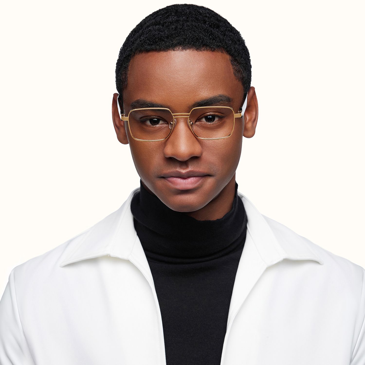 model wearing Ubuntu - Rectangle Gold Eyeglasses 2