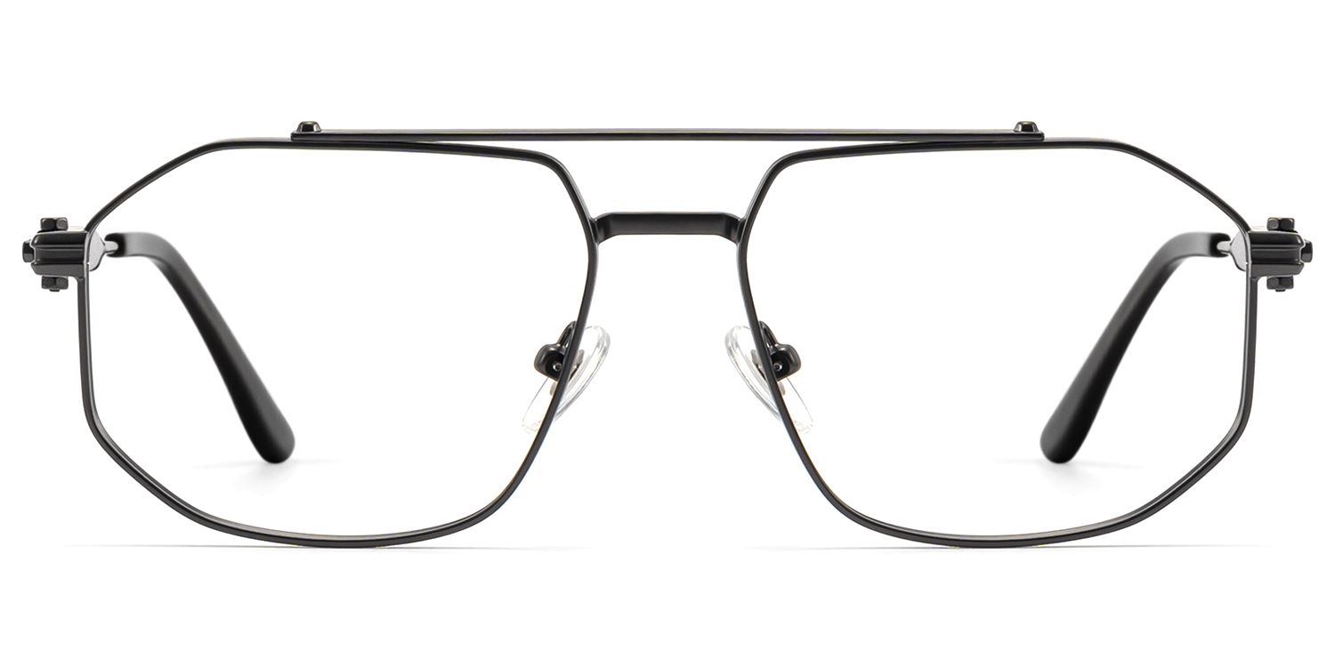 Frame Size of Ando - Matte Black Geometric Metal Glasses | Vooglam