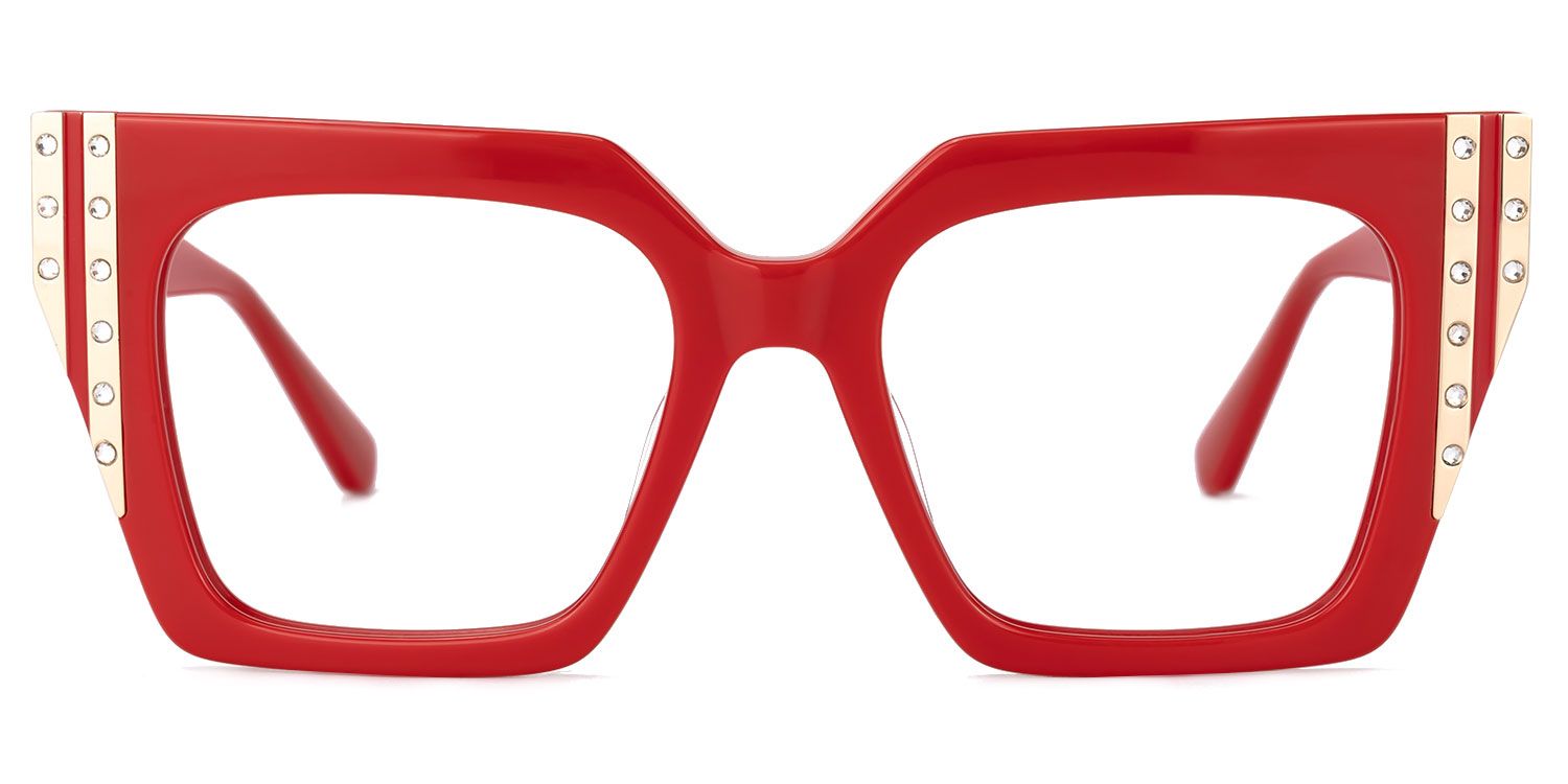 Ellaruth - Square Red Eyeglasses | Vooglam Angle View