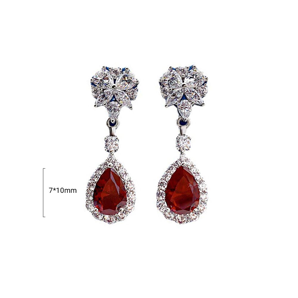 Elegant Ruby Red Waterdrop Pierced Earrings Angle View