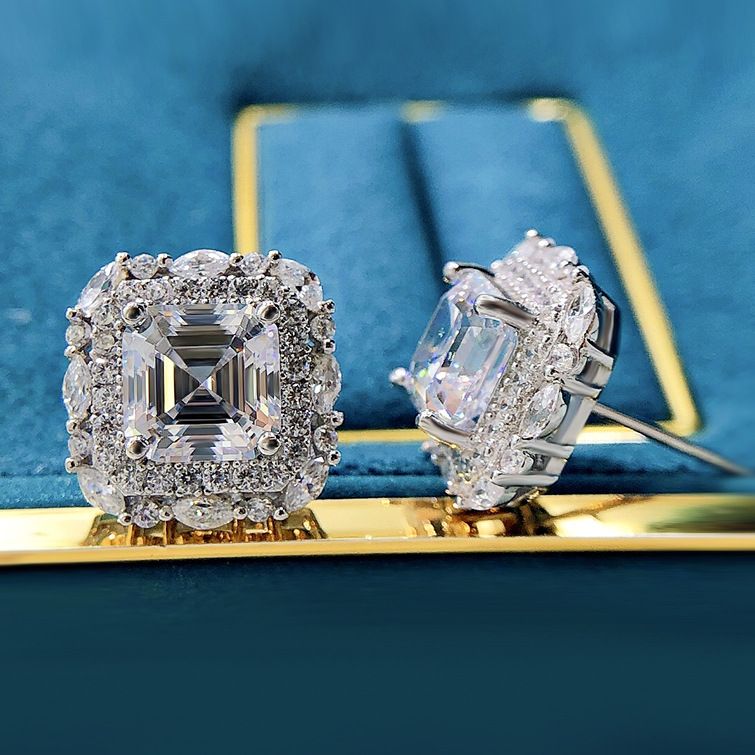 Sleek Diamond White Square Stud Pierced Earrings by Vooglam - Lifestyle Look