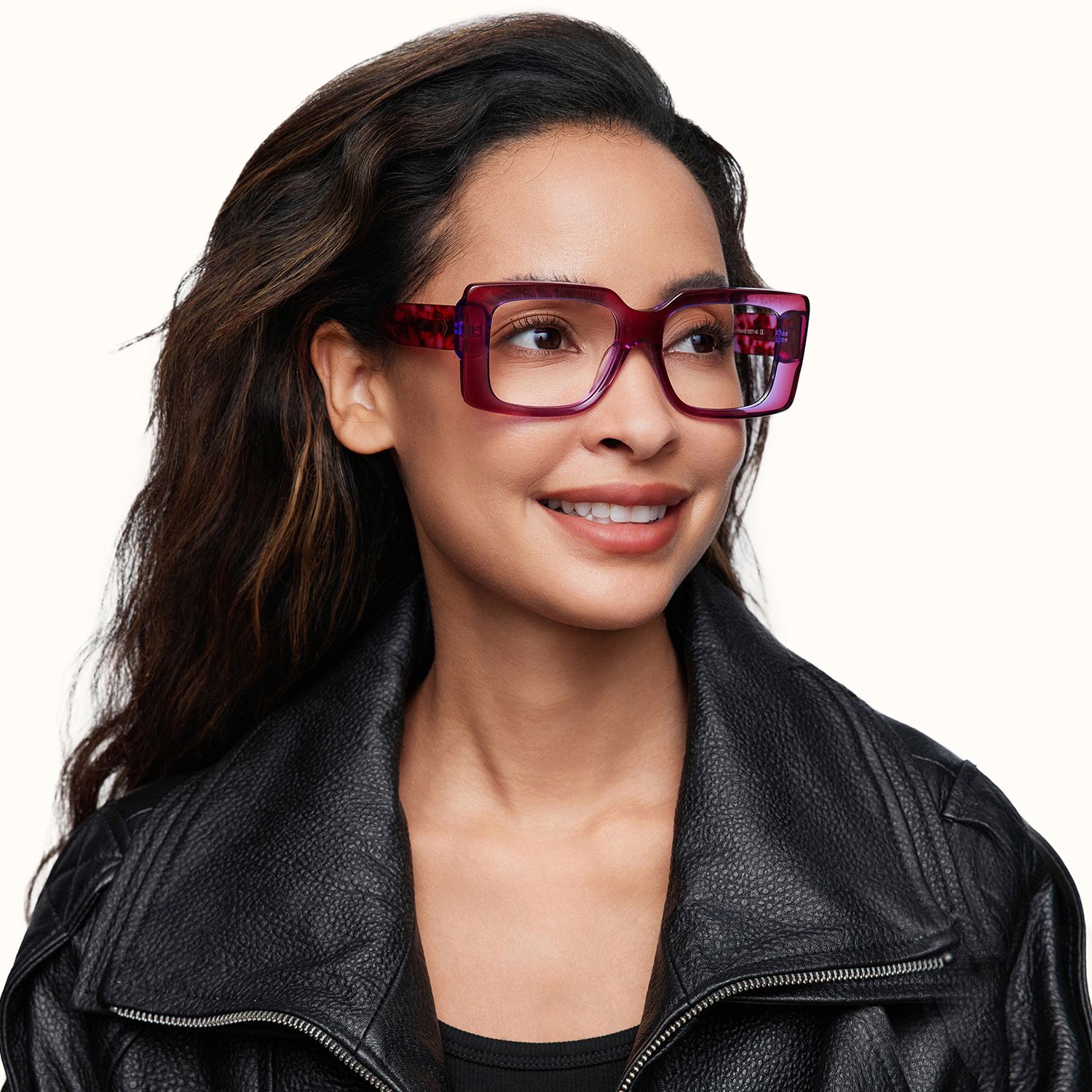 model wearing Kente - Rectangle Purple Eyeglasses 2