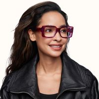 Kente - Rectangle Purple Eyeglasses | Vooglam On Model 2