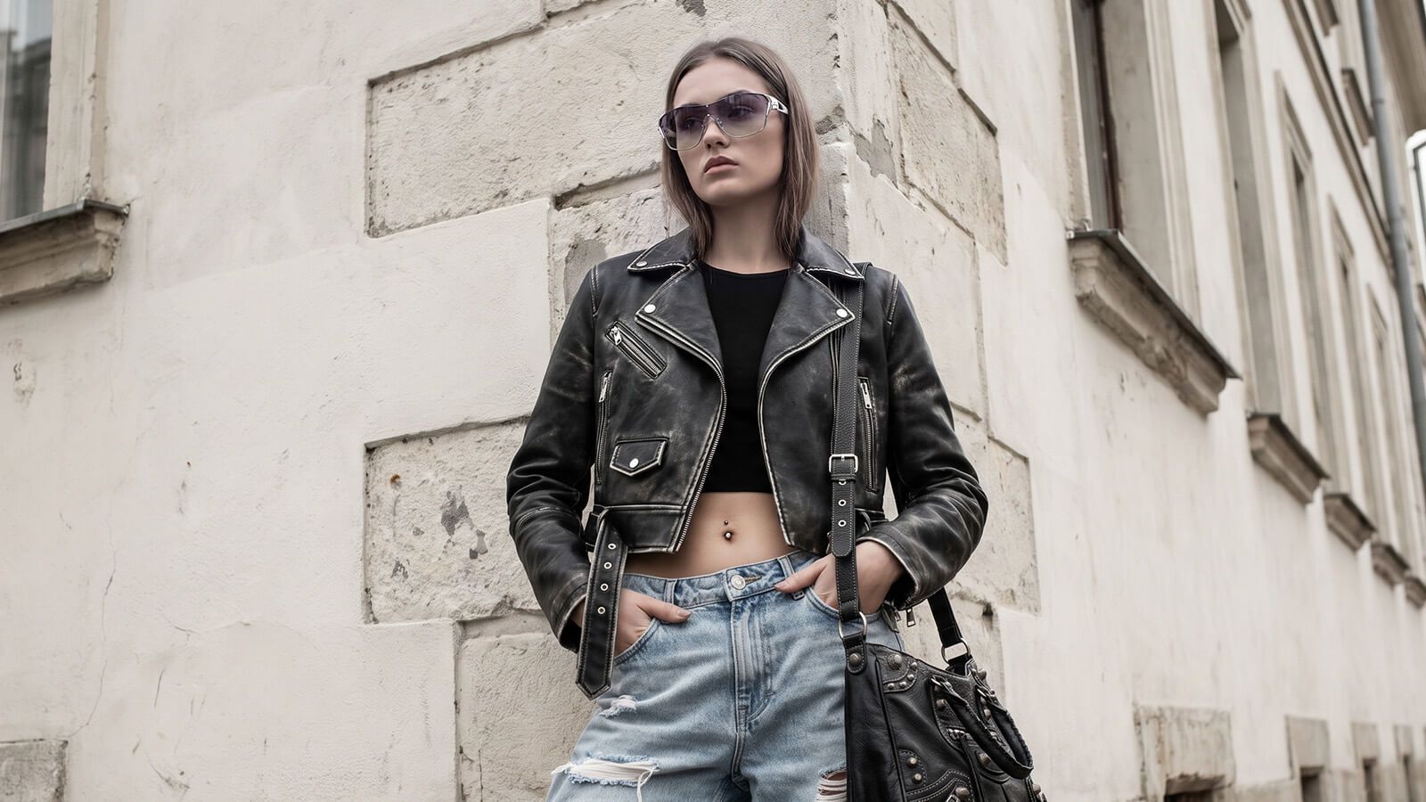 model in runway week with Black Shield Shades with Graident Tint