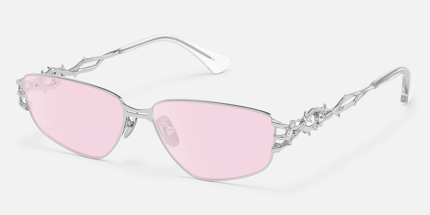 Spine - Silver Metal Pink Tinted Sunglasses | Vooglam Front View