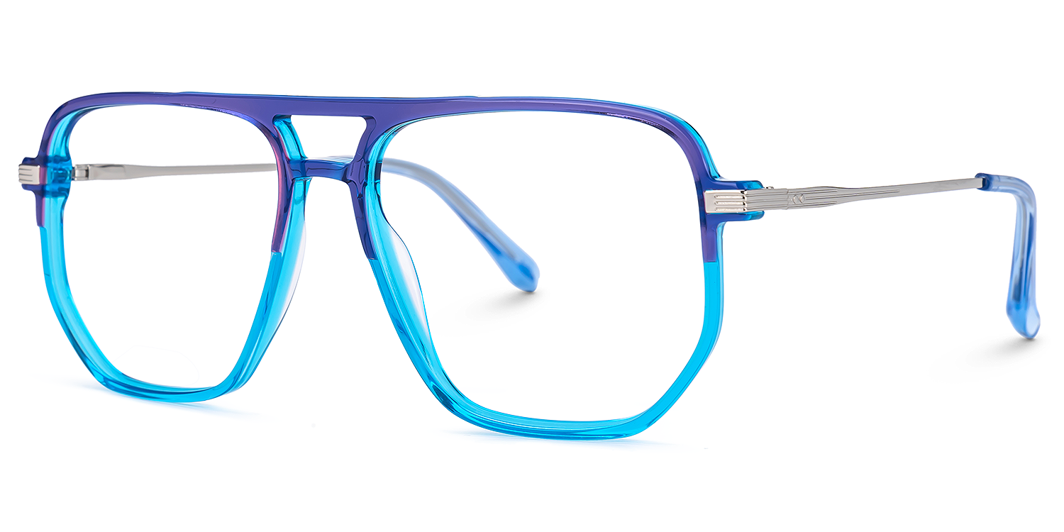 Elyes - Aviator Blue Eyeglasses by Vooglam - Front View