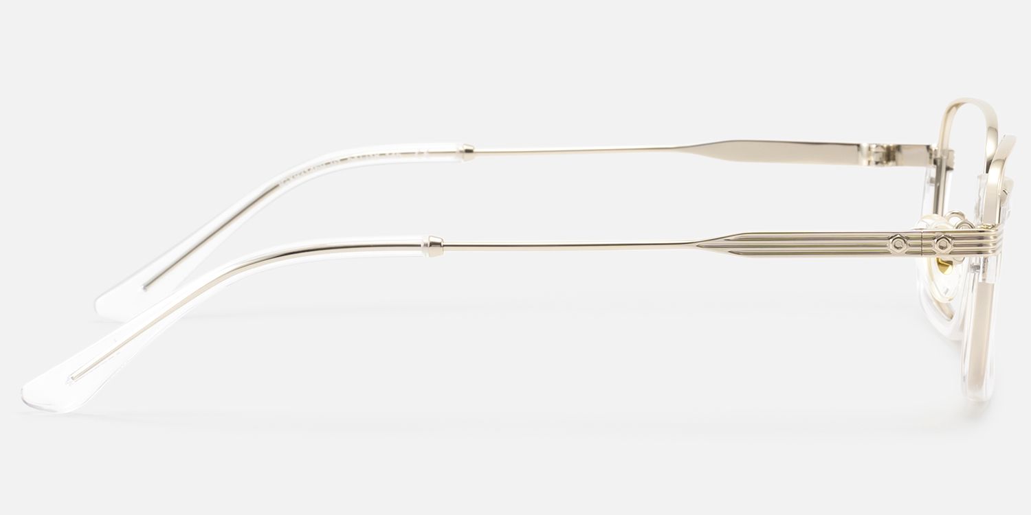 Basel - Clear Gold Half Rim Structural Frames | Vooglam Side View