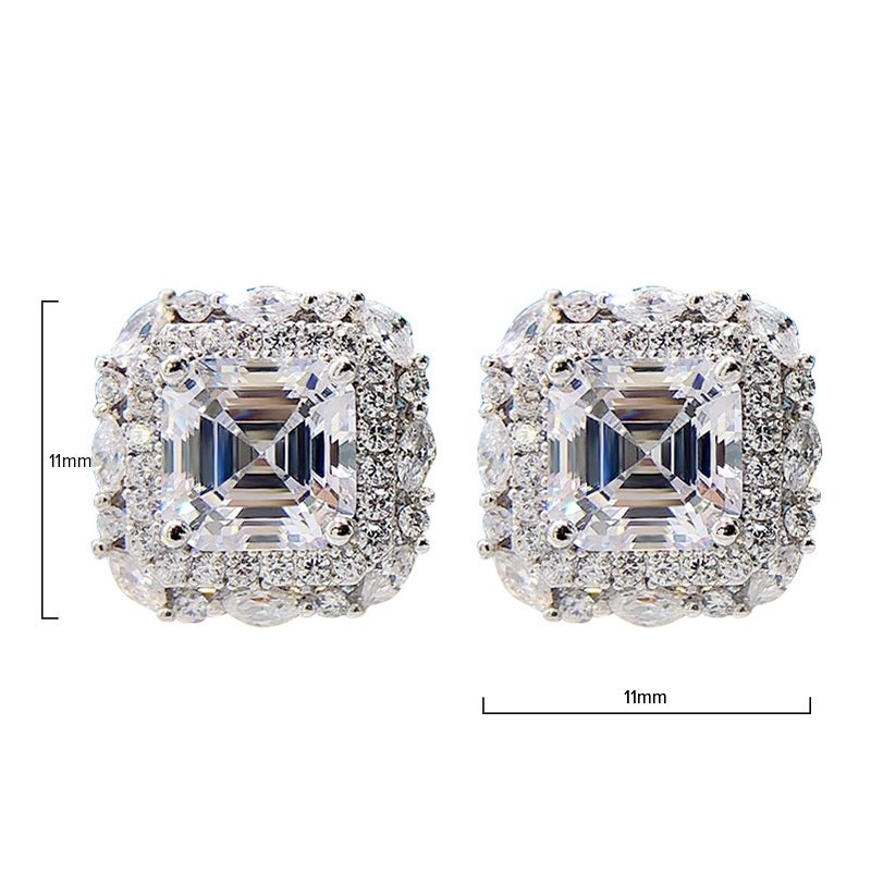 Sleek Diamond White Square Stud Pierced Earrings by Vooglam - Angle View