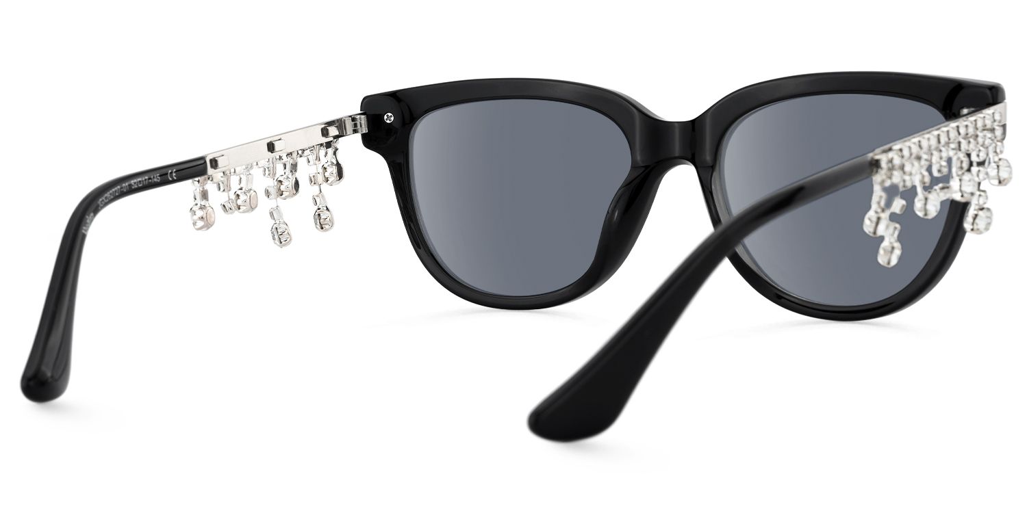 Reverie - Cat Eye Black Sunglasses by Vooglam - Side View