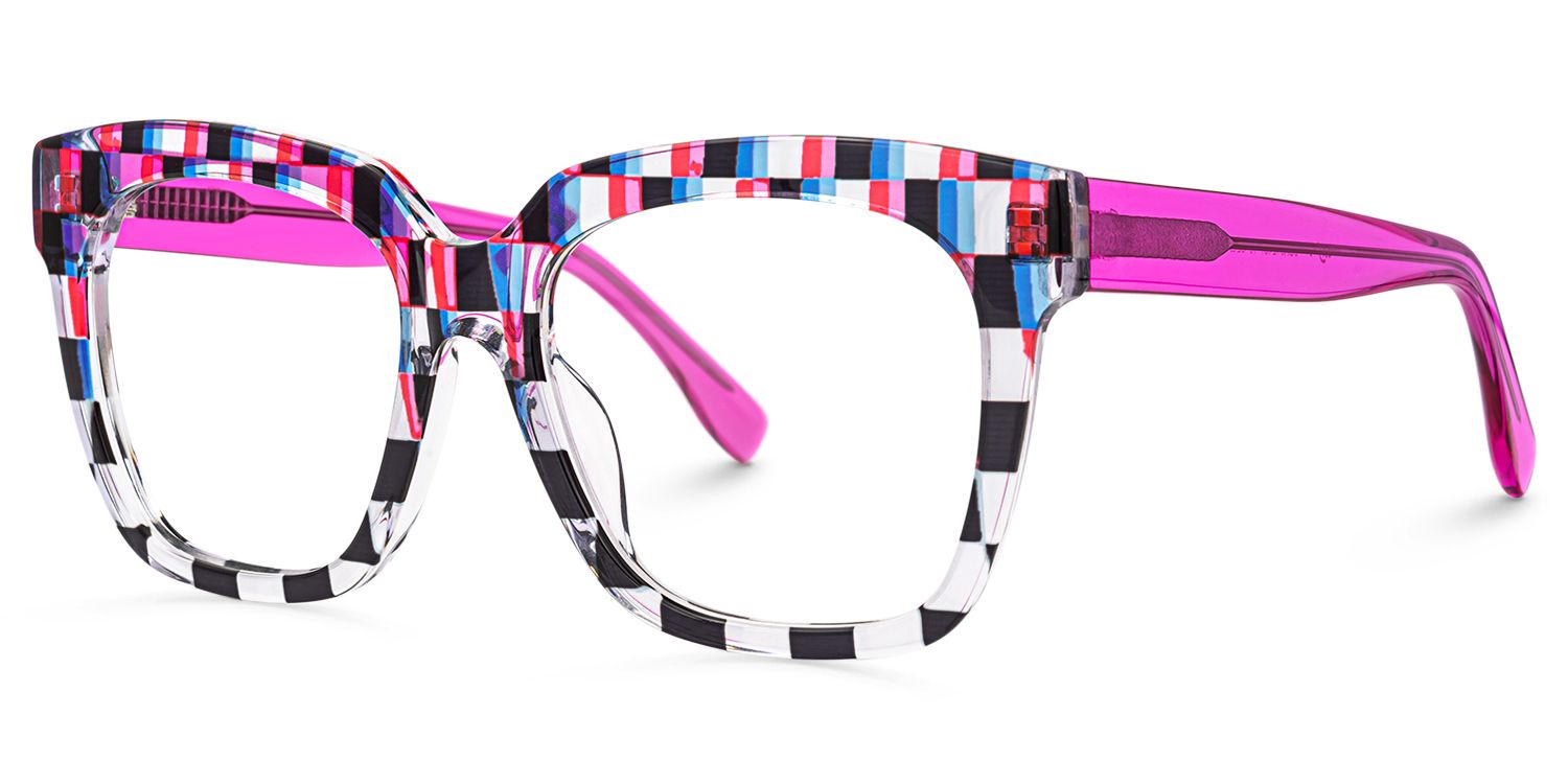 Martha - Square Blue/Red Eyeglasses | Vooglam Front View
