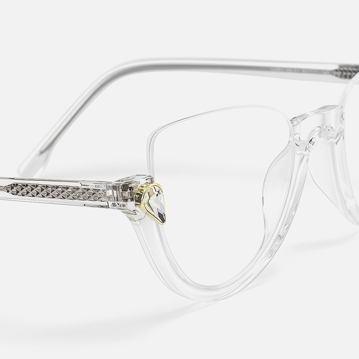 Sylvia Crystal Clear Semi-Rimless Cat Eye Glasses for Women Design Details