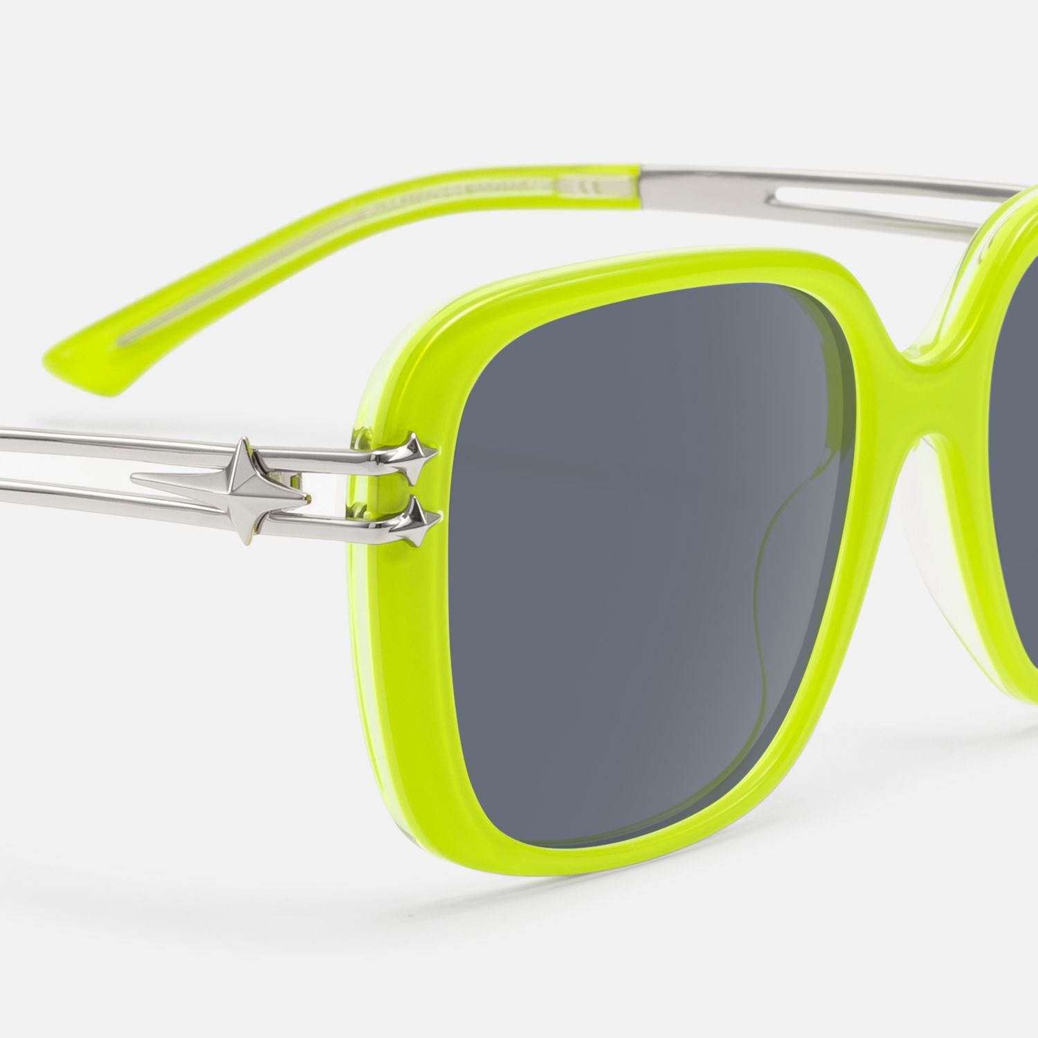 Nova - Neon Green Gray Tint Double Wire Sunnies by Vooglam - Design Details