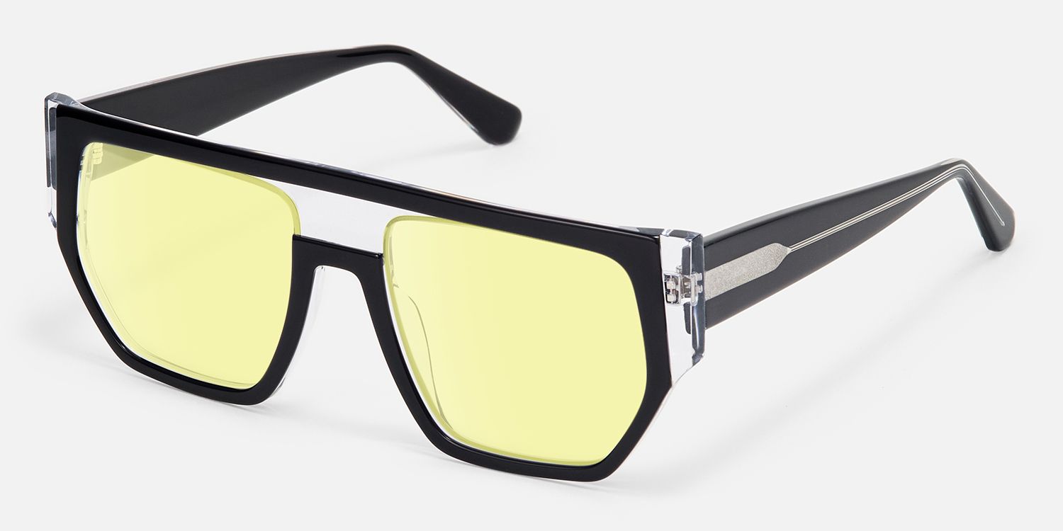 Inerney - Geometric Yellow Tinted Glasses | Vooglam Front View