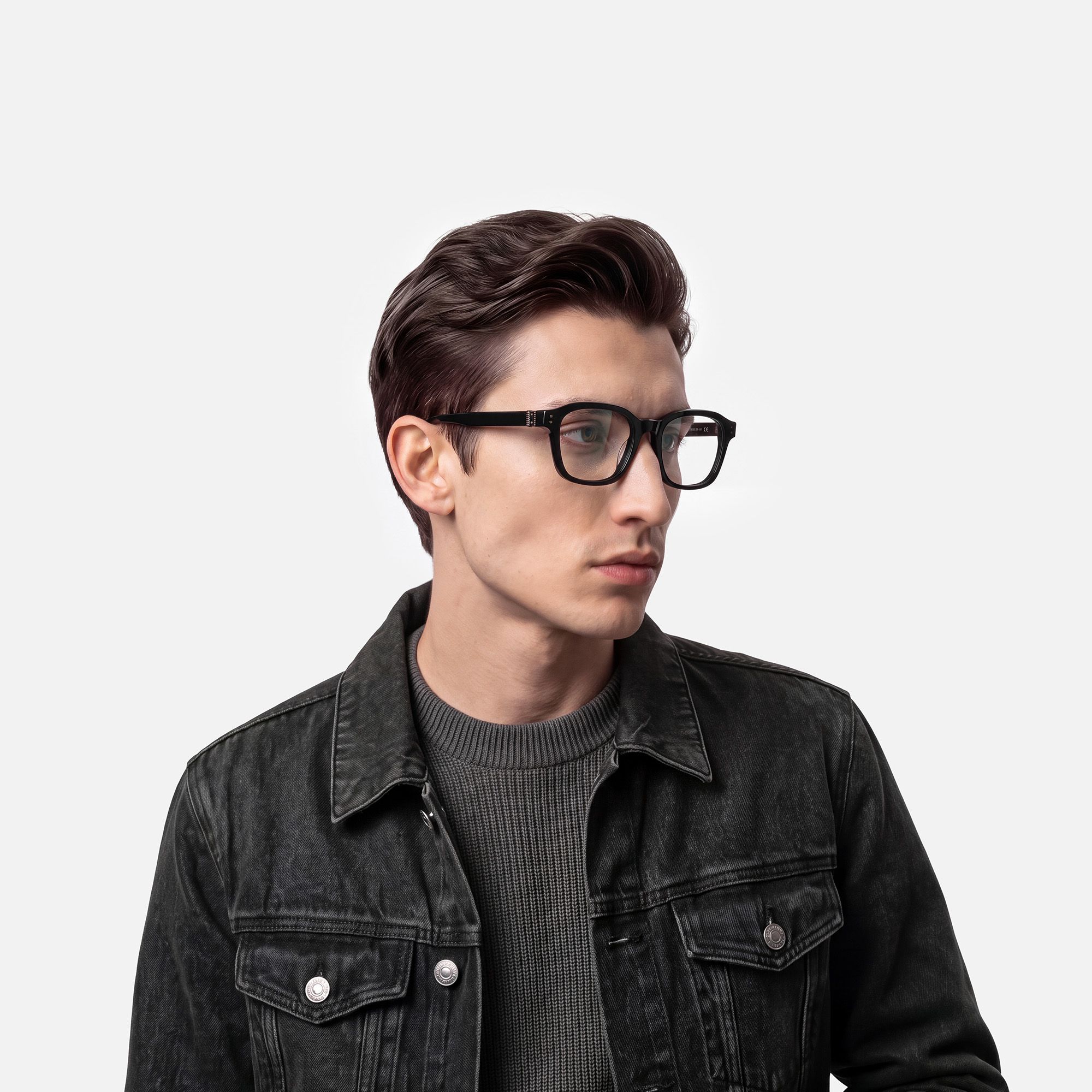 Rainier - Black Acetate Zipper Square Glasses by Vooglam - Lifestyle Look