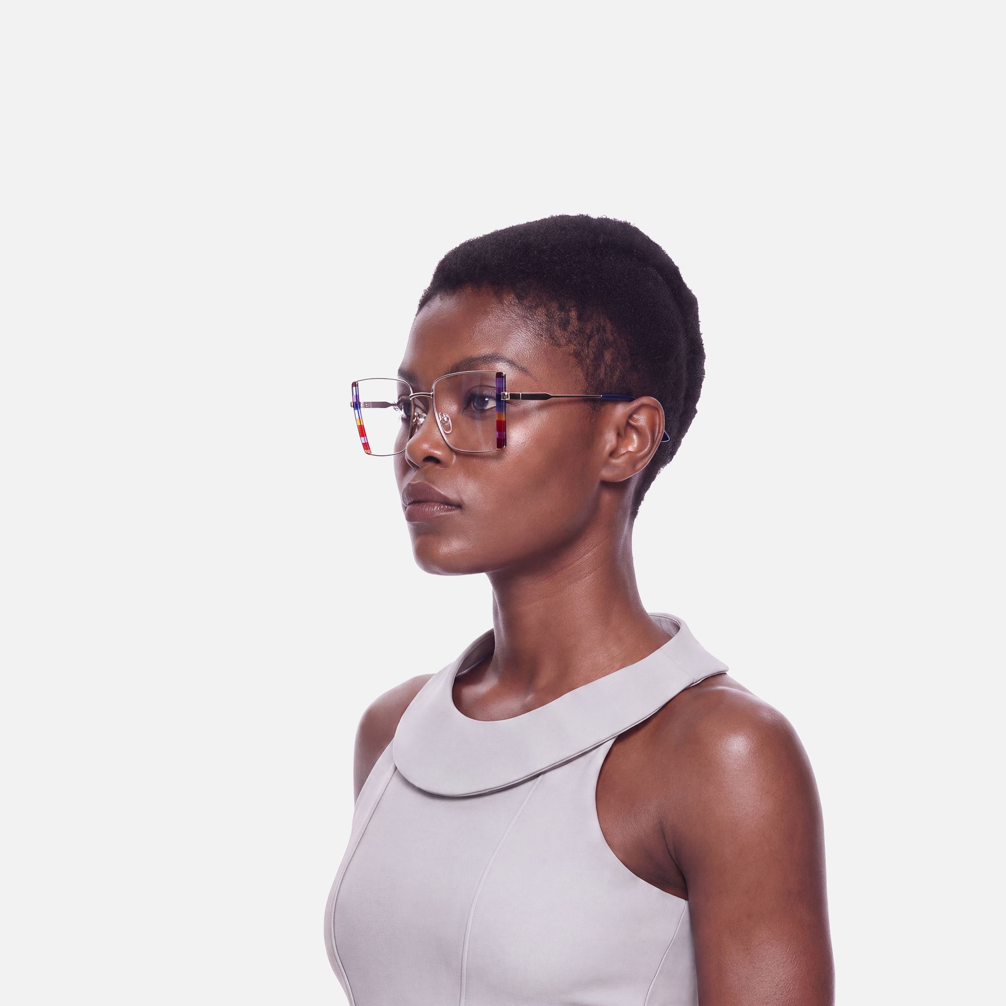 Denzel - Colorful Boho Square Metal Glasses | Vooglam On Model 3