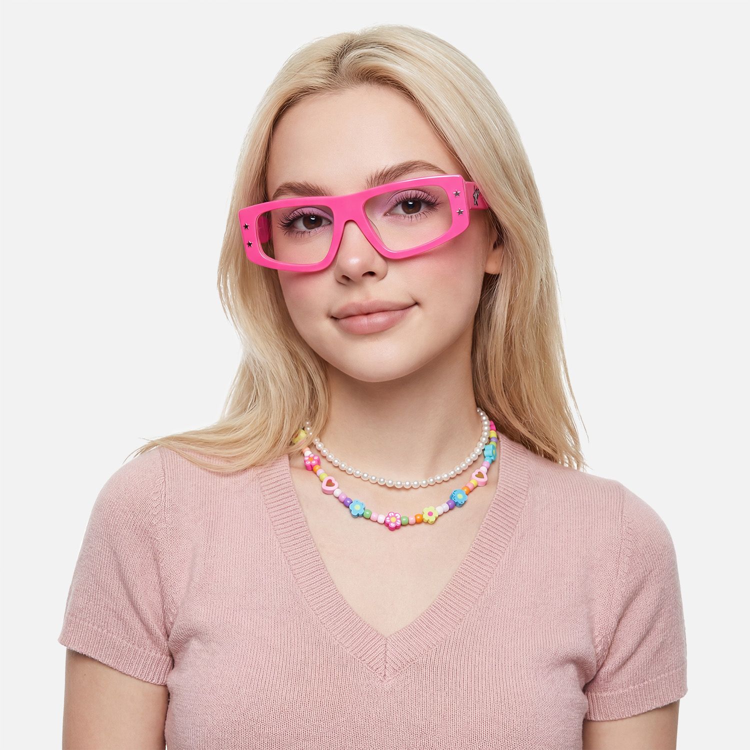 Explore the design story of Maeva - Rectangle Pink Eyeglasses | Vooglam