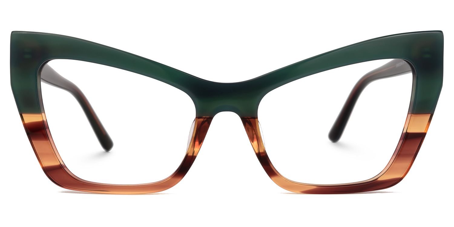 Bader - Cat Eye Green Brown Two-tone Retro Glasses | Vooglam Angle View