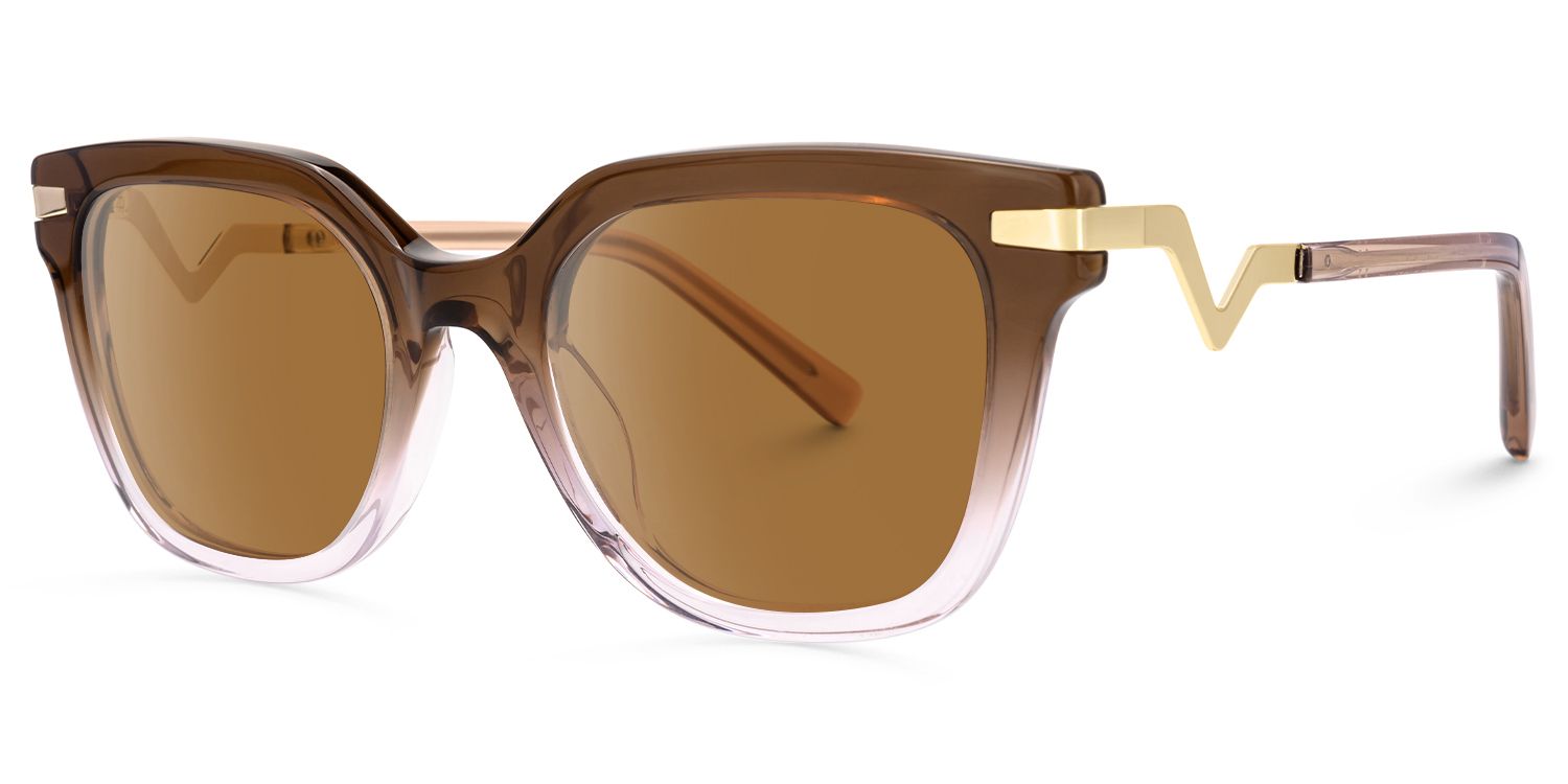 Natala - Rectangle Brown Sunglasses | Vooglam Front View