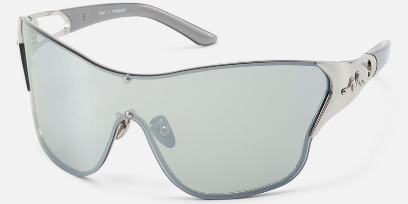 Suzuka - One Piece Shiny Silver Shield Sunglasses | Vooglam