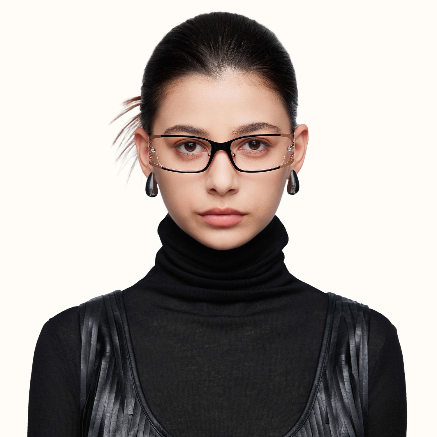 Rainey - Rectangle Two-tone Eyeglasses | Vooglam On Model 1