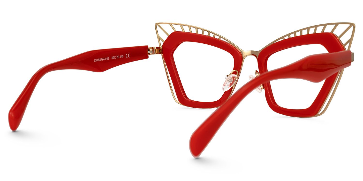 Deiter - Cat Eye Red/Gold Eyeglasses | Vooglam Side View