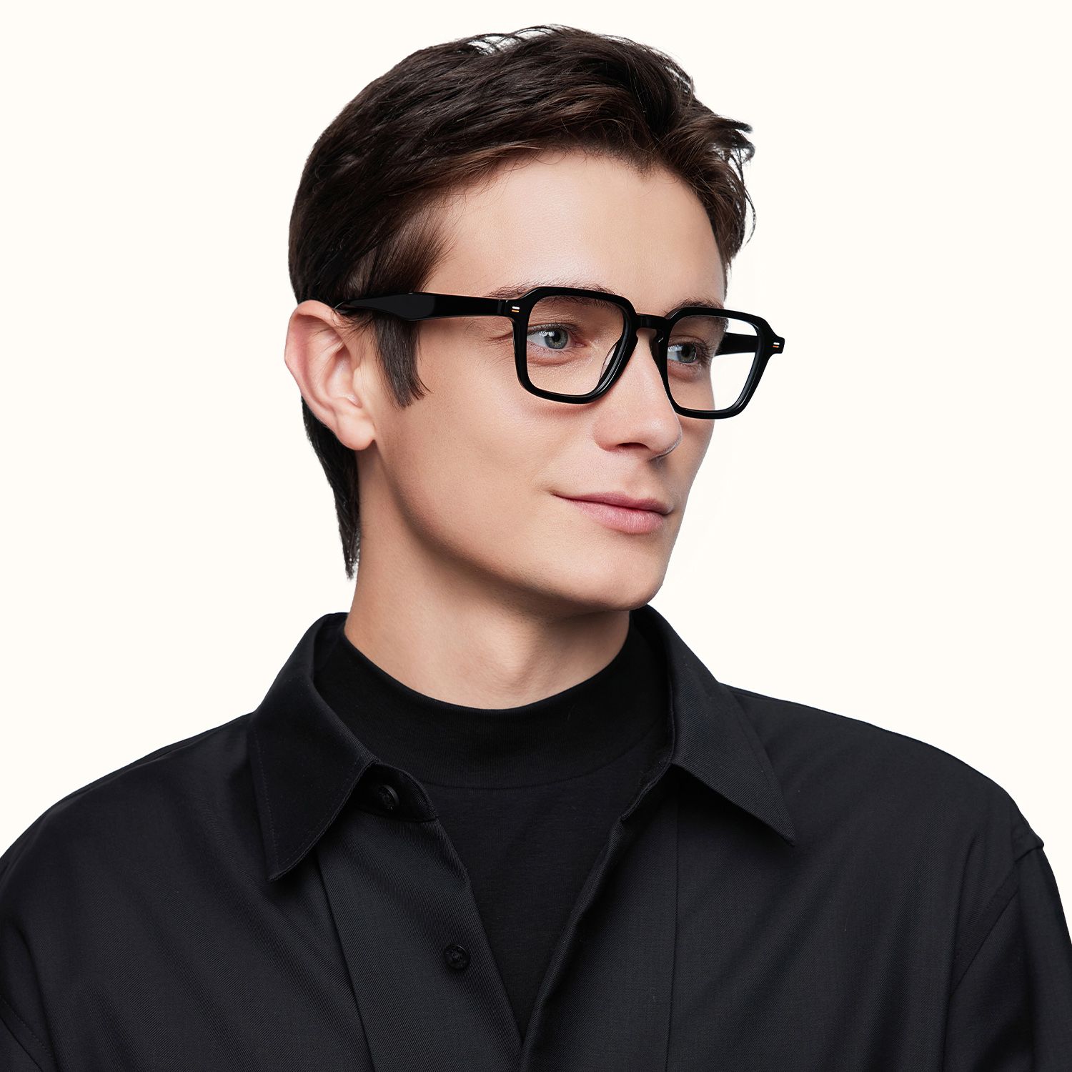 model wearing Maven - Square Black Eyeglasses 2