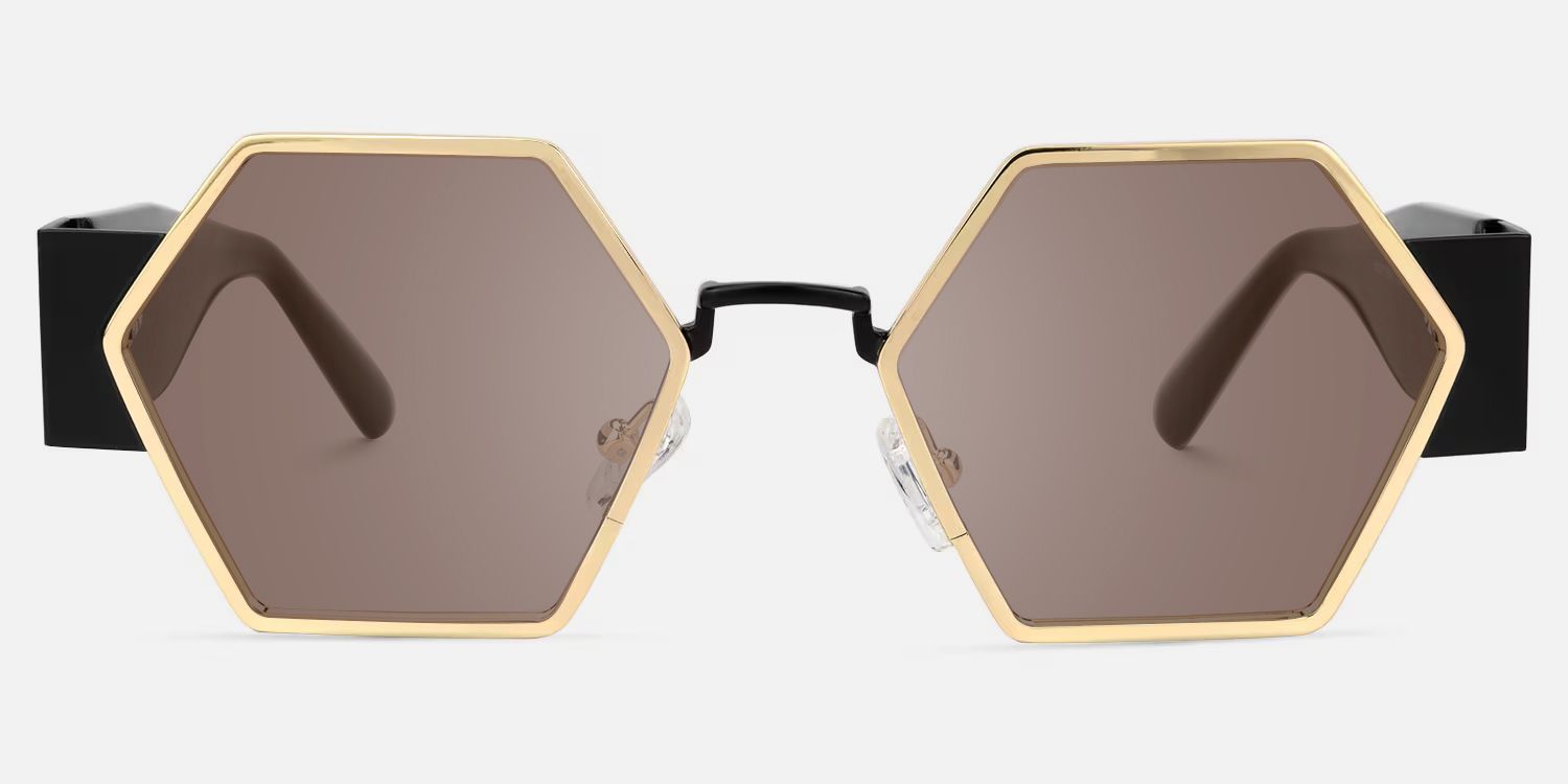 Lizzy - Geometric Gold Sunglasses | Vooglam Angle View