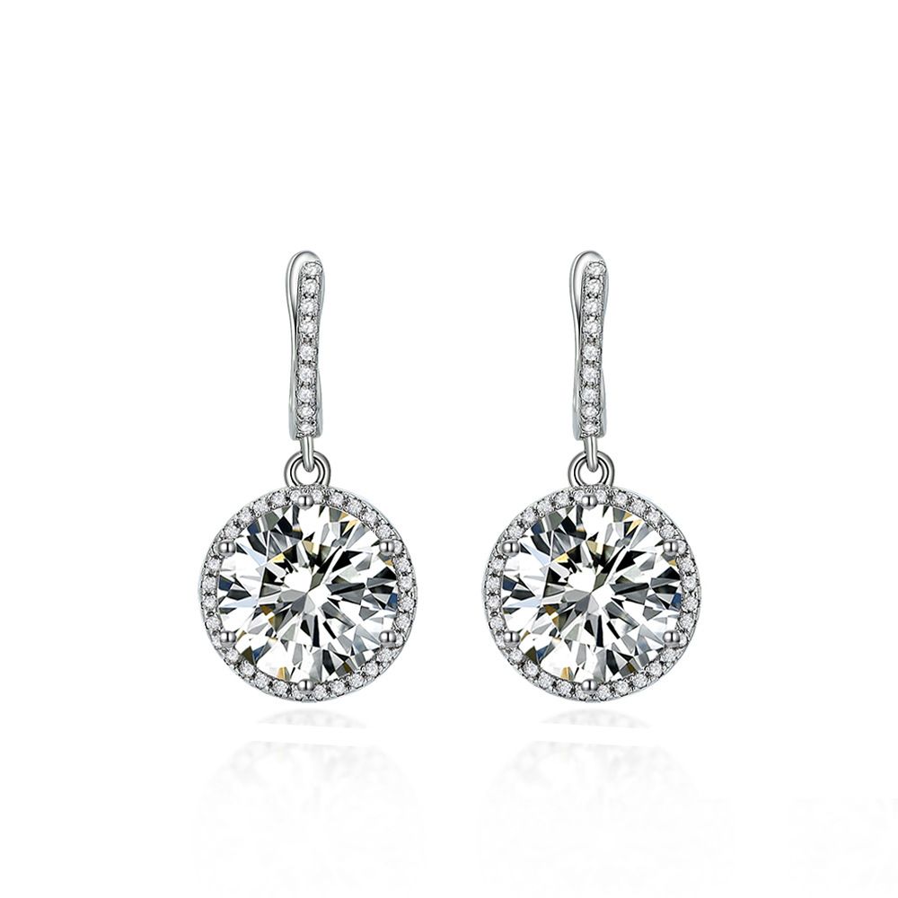 Lightweight Diamond White Round Pierced Earrings by Vooglam - Front View
