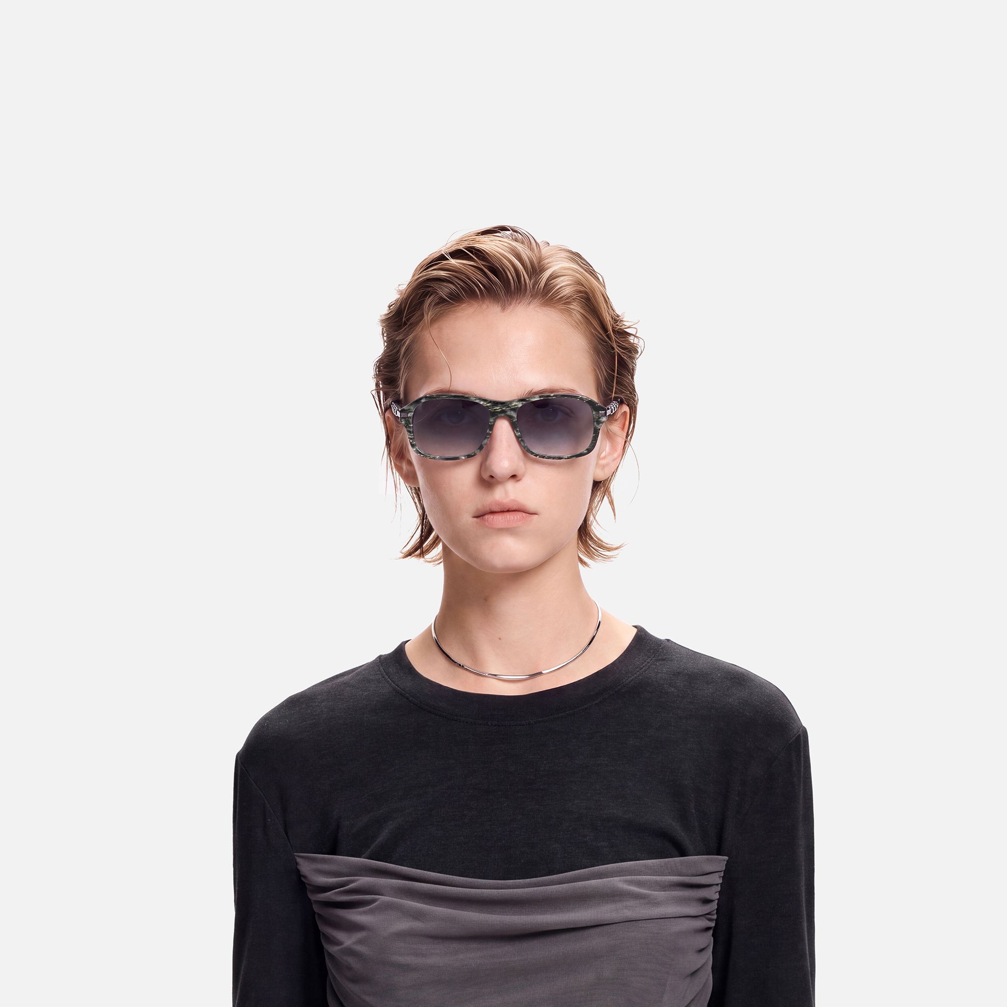 Albini - Black Marble Gunmetal Gradient Shades by Vooglam - On Model