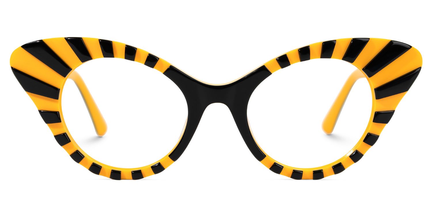 Kiele - Cat Eye Black/Yellow Pattern Eyeglasses by Vooglam - Angle View