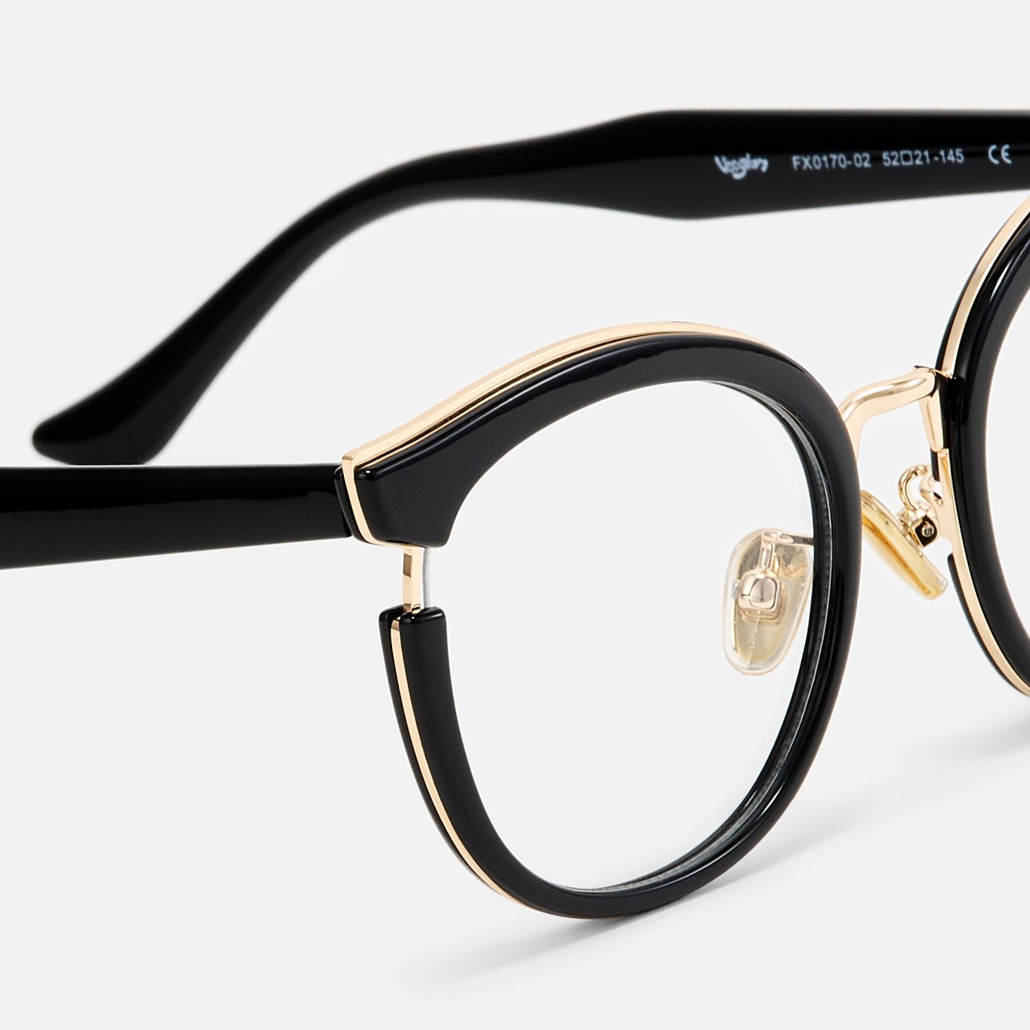 Retro Black Cat Eye Round Glasses Gold Accents product detail 4