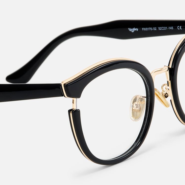 Retro - Mixed Material Black Gold Glasses | Vooglam display picture 3