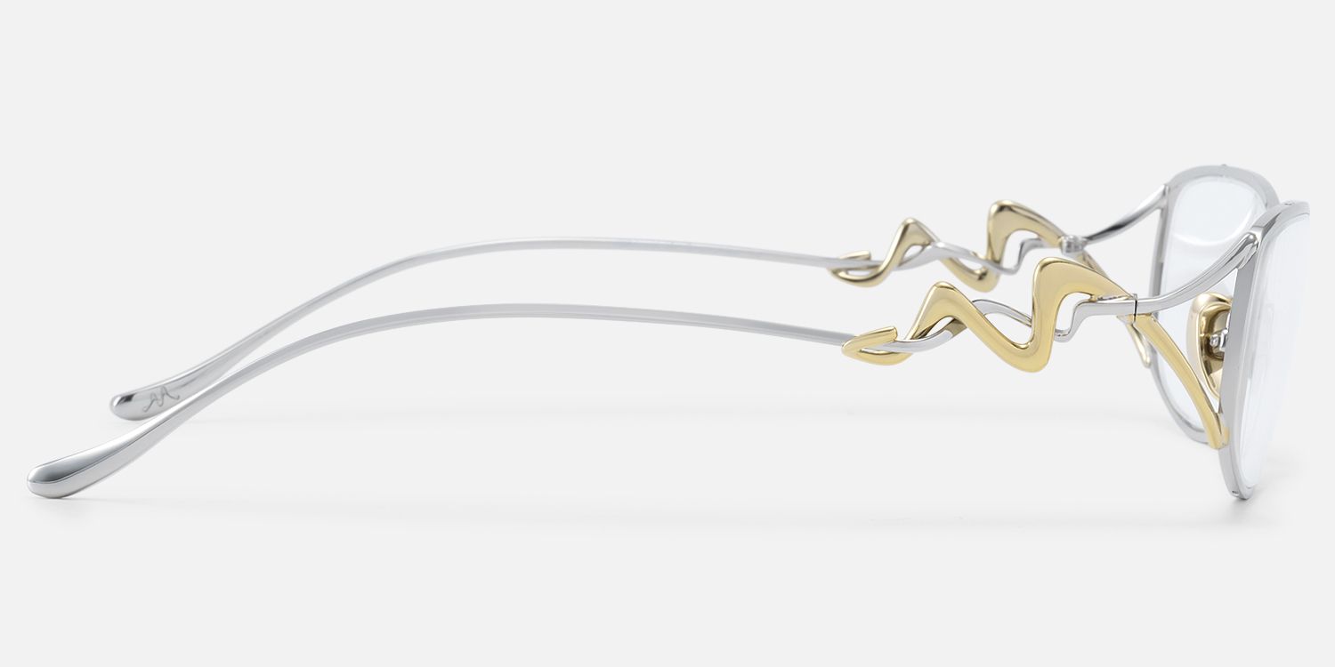 Okinawa - Silver Metal Double Wave Temple Glasses | Vooglam Side View