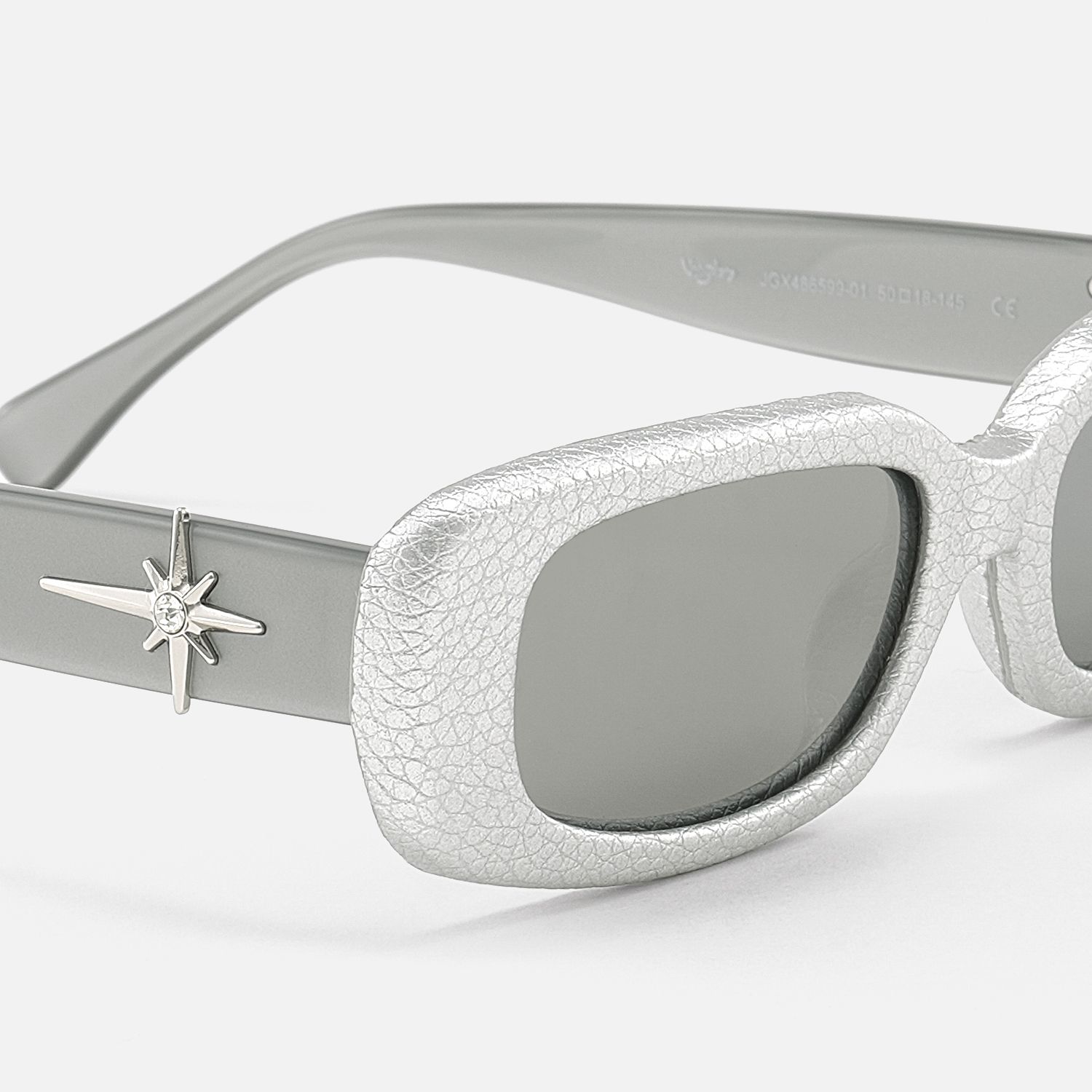 HideShades - Rectangle Silver Sunglasses | Vooglam Design Details