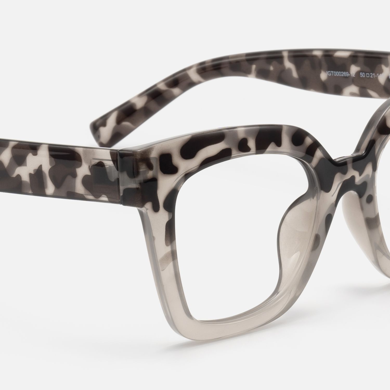 Naila - Stylish Square Tortoise Gray Eyeglasses | Vooglam Design Details