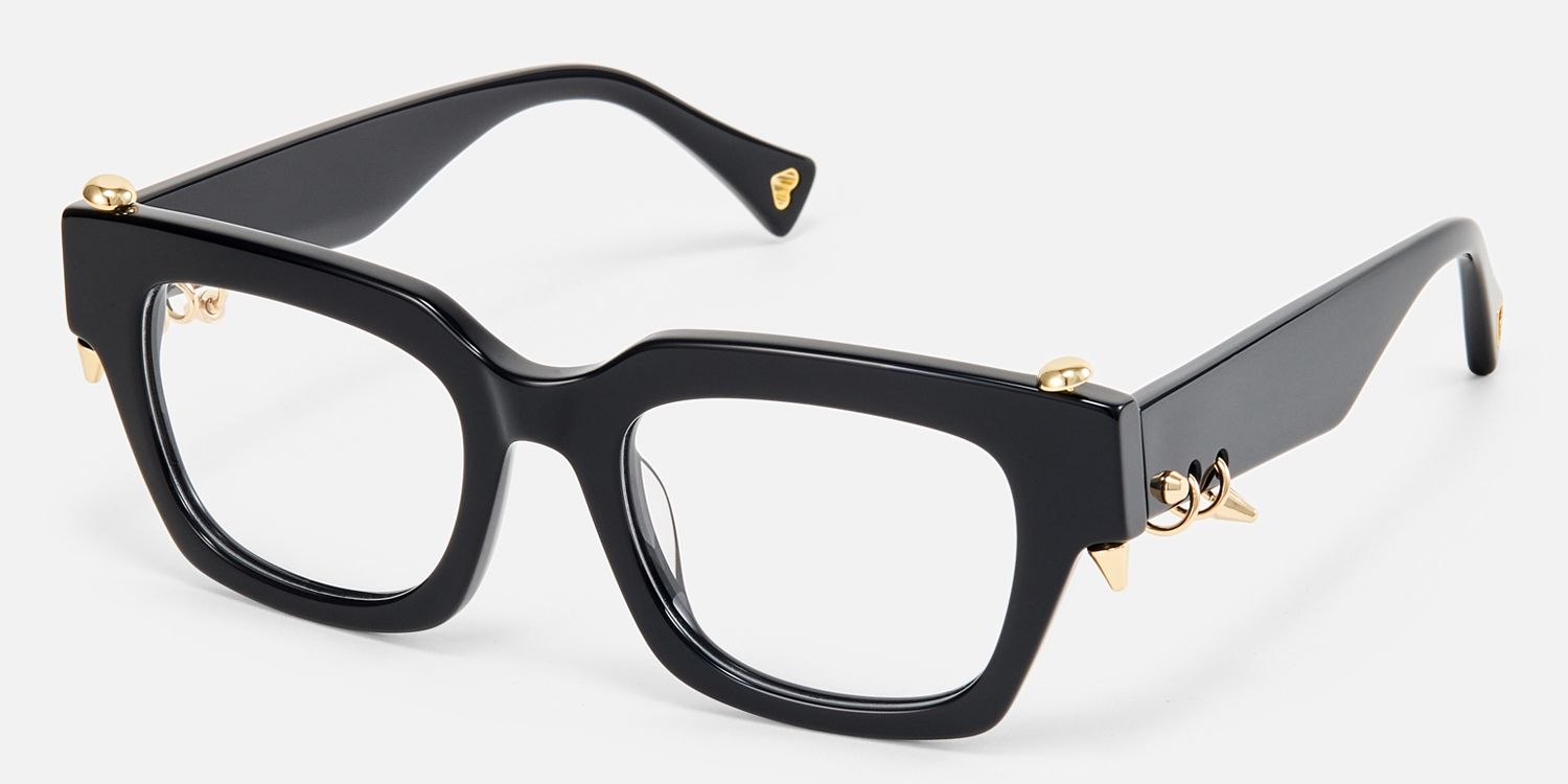 Sabrina - Black Glasses With Gold Punk Pierce | Vooglam Front View