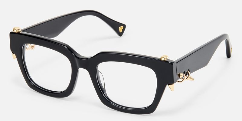 Sabrina - Black Glasses With Gold Punk Pierce | Vooglam