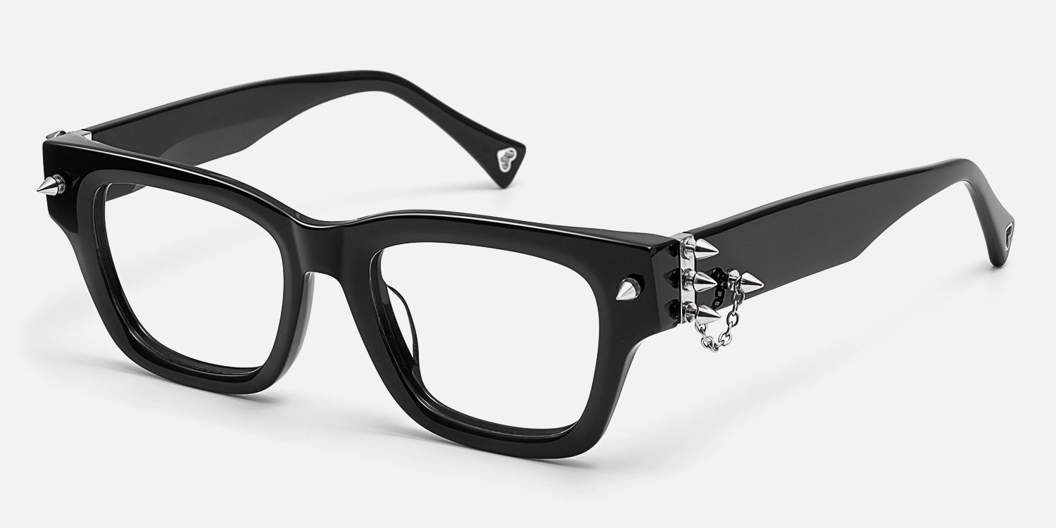 Stud - Rectangle Black Eyeglasses | Vooglam Front View