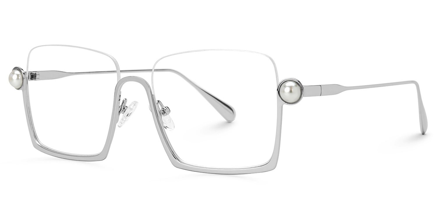 Fenella - Square Silver Eyeglasses | Vooglam Front View