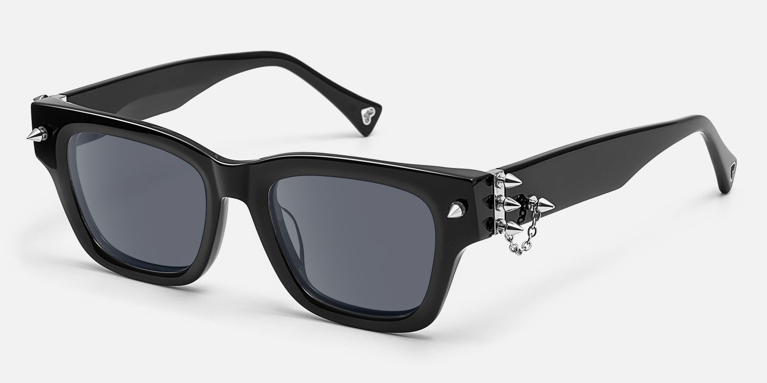 Stud - Rectangle Black Sunglasses | Vooglam Front View