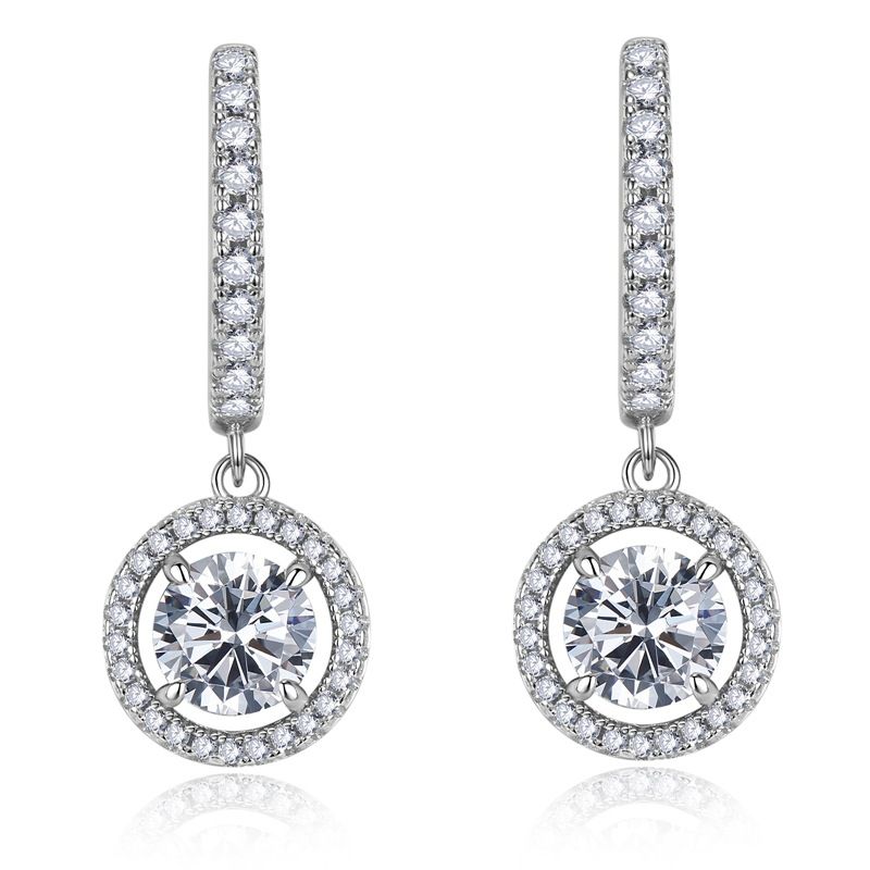 Refreshing Diamond White Round Pierced Earrings | Vooglam Front View