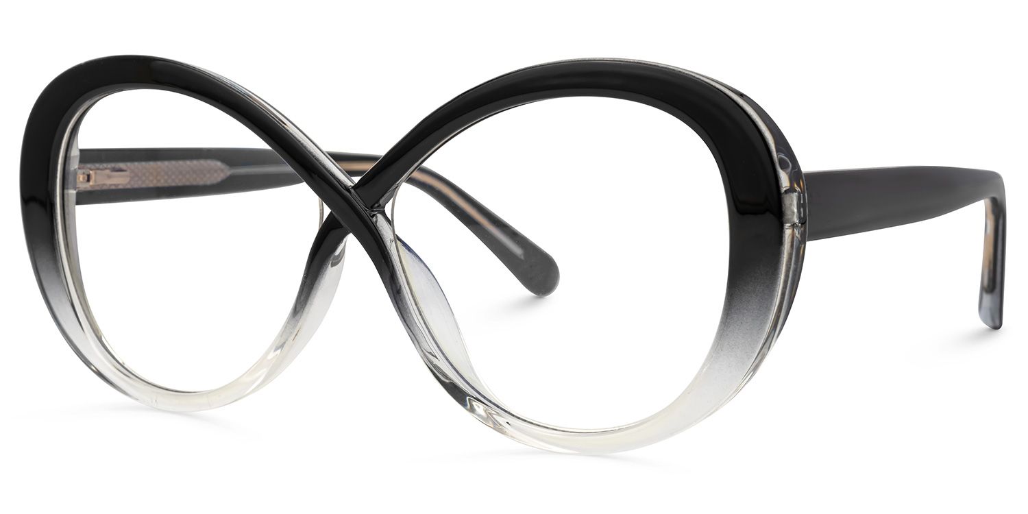 Serena - Oval Black/Crystal Eyeglasses by Vooglam - Front View