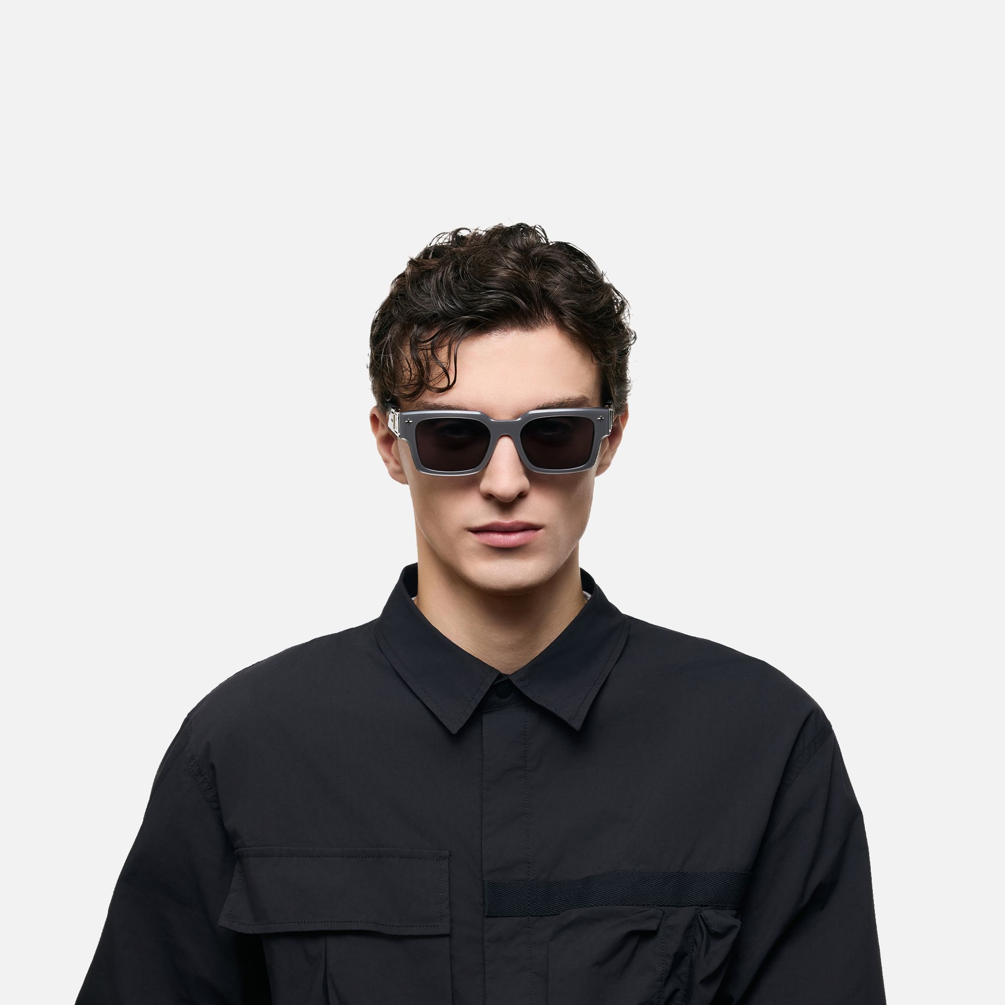 The Programmer - Bold Silver USB Sunglasses | Vooglam On Model 2