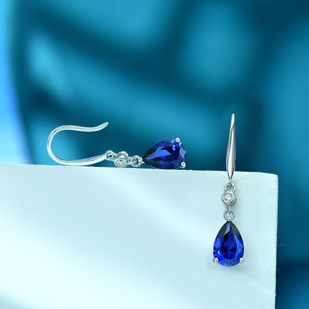 Decent Sapphire Blue Waterdrop Pierced Earrings by Vooglam - Lifestyle Look